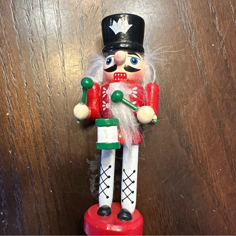 Small Vintage Wooden Nutcracker Soldier Red & White Tall Christmas RARE HTF